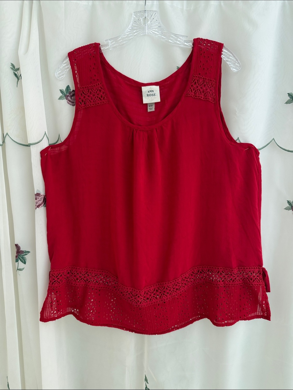 Knox Rose Red Crochet-Trim, Bows at the Side Tank Top